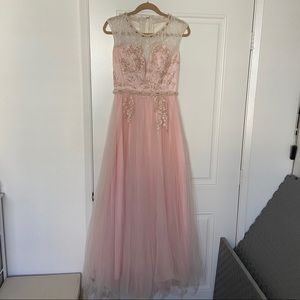 Sequin Lace Long Dress / Gown- blush/pink - size M